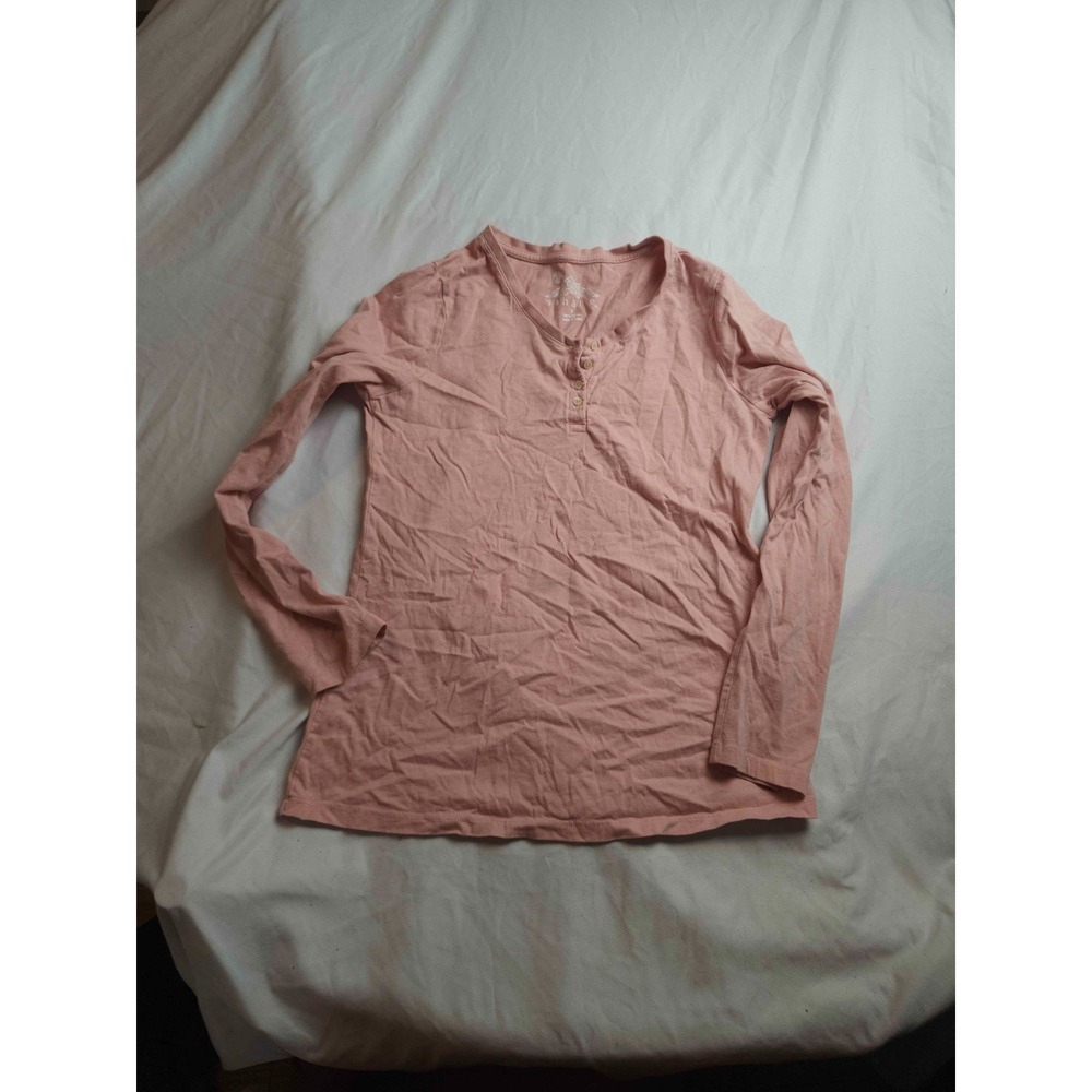 Sahalie Henley Shirt Womens Small Orange Long Sleeve Knit Cotton Casual Outdoor